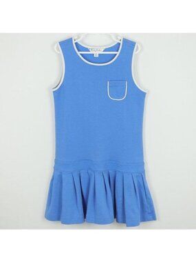 Brooks Brothers Girls Medium Blue & White Trimmed Ruffled Sleeveless Tennis Dres